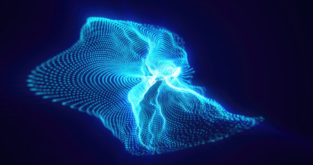 Dynamic blue energy waves twisting in a dark space, illustrating futuristic and technology-inspired...