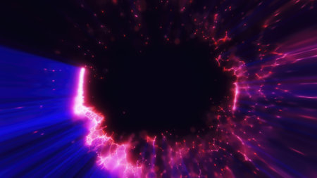 A mesmerizing abstract cosmic portal with vibrant purple light and energy swirling in space. A gateway to another dimension.の写真素材