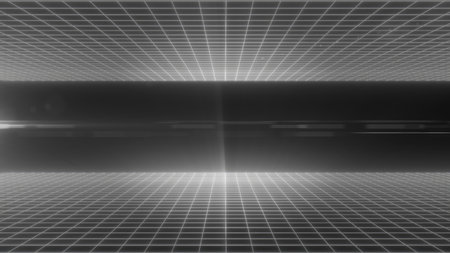 A monochrome digital grid landscape with a futuristic design, symbolizing data networks and advanced technology in a minimalistic aesthetic.の写真素材