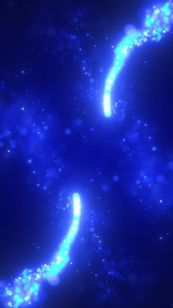 Abstract blue energy ring forming in space, glowing particles encircle a deep central void in a sci-fi atmosphere.の写真素材