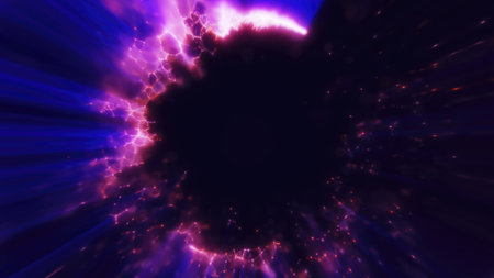 A mesmerizing abstract cosmic portal with vibrant purple light and energy swirling in space. A gateway to another dimension.の写真素材