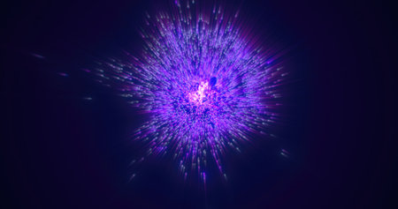 Vibrant purple and magenta light explosion in a dark background, symbolizing energy and creativity in digital design.の写真素材