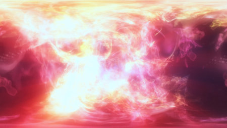 A mirrored abstract pink and blue swirling energy, forming a cosmic and futuristic design.の写真素材