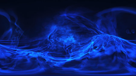 A vibrant abstract image of bright blue energy exploding in darkness, resembling a cosmic or digital force.の写真素材