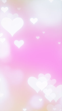 Soft pink background with floating heart shapes, evoking love, romance, and affection in a dreamy style.の写真素材