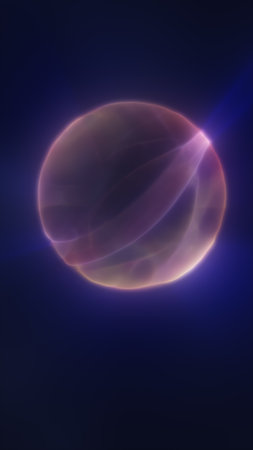 Mysterious glowing orb with soft translucent texture floating in a deep cosmic space background.の写真素材