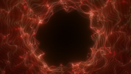 ed particle vortex with dynamic energy waves forming a circular void in the center.の写真素材