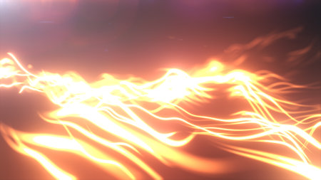 Bright orange abstract light waves representing energy, warmth, and motion.の写真素材