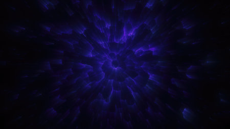 Abstract purple energy flow with motion effect and digital streaks creating a futuristic cosmic visual.の写真素材