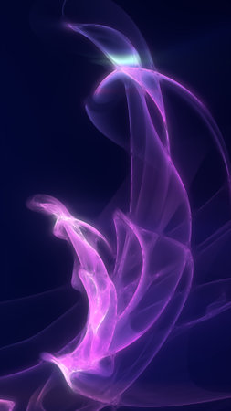 Abstract glowing pink and purple fractal waves resembling a futuristic shape, blending surrealism and fantasy aesthetics.の写真素材