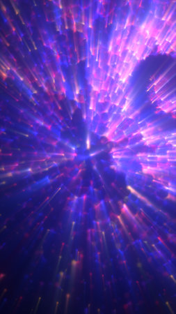 Radiating cosmic light beams in purple and blue.の写真素材
