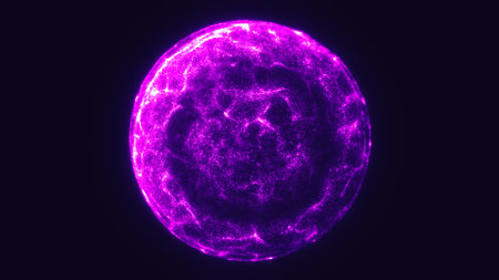Glowing purple energy sphere with dynamic surface texture against a dark background.の写真素材