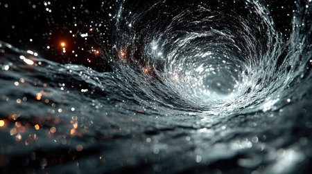 Abstract visualization of glowing data streams flowing at high speed through a dark tunnel, creating a sense of motion and energy.の素材