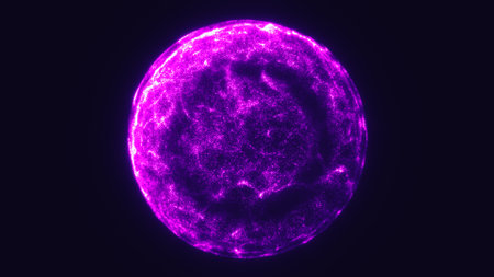 Bright magenta glowing plasma sphere radiating energy and digital texture.の写真素材