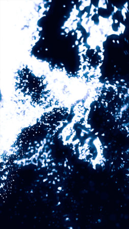 Blurred abstract composition of bright blue light splashes and glowing streaks forming a wave on...