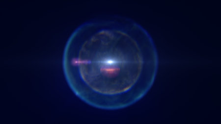 Small glowing orb emitting radiant starburst light, surrounded by translucent atmospheric energy...