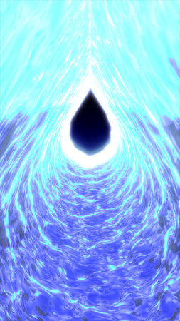 Radiant water vortex with a glowing center and reflective blue waves, resembling a sci-fi energy portal.の写真素材