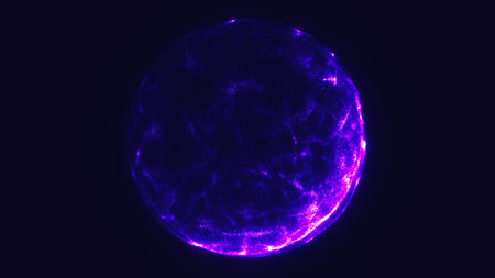 Bright magenta glowing plasma sphere radiating energy and digital texture.の写真素材