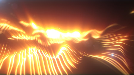 Bright orange abstract light waves representing energy, warmth, and motion.の写真素材
