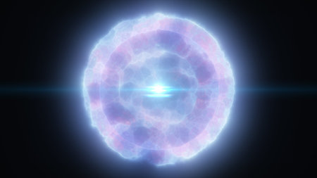 Soft glowing energy sphere with pale hues and gentle light flares, emitting an ethereal and...
