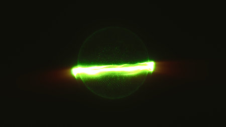 Vibrant green glowing sphere with dynamic plasma swirl on a black background, representing energy or...