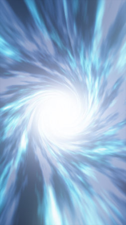 Swirling blue fiber optic tunnel creating a dynamic spiral with glowing motion blur.の写真素材