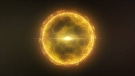 Bright yellow energy sphere emitting glowing plasma waves and central light core on a dark...