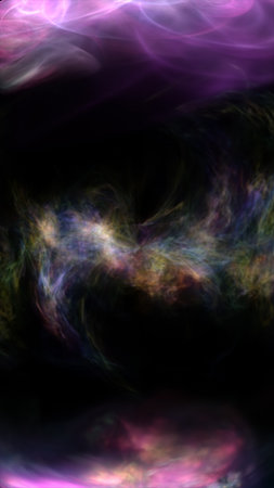 Vivid swirling plasma cloud in abstract form, radiating energy and light against a black void.の写真素材