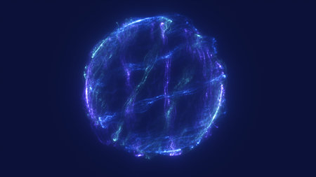 Abstract electric ring of bright blue strands glowing against a dark digital background.