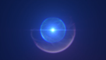 Abstract glowing blue energy sphere with fading edges and a deep radial gradient, floating in dark...