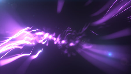 Abstract dynamic purple energy lines glowing on dark backdrop, futuristic concept.
