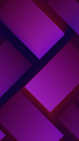 Geometric abstract pattern with glowing purple and red tiles floating in a dark futuristic space.の写真素材