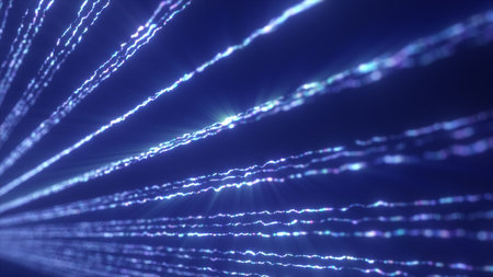 Abstract electric lines with crackling energy pulses on a blue backdrop.