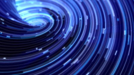 Abstract swirl of glowing blue lines and particles forming a vortex pattern, representing energy...