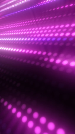 Abstract glowing pink LED light pattern with rows of circular dots, creating a futuristic digital...
