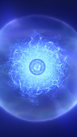 Glowing blue energy core with electric patterns and radiant light on a dark background.