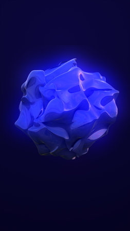 Glowing blue organic abstract 3D shape floating in dark space with illuminated surface reflections.