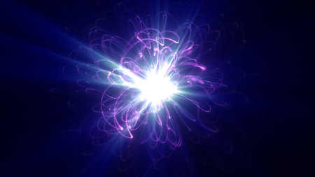 Radiant purple-blue energy core with bright explosion effect, glowing trails, and cosmic light...