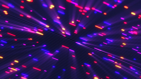 Abstract digital explosion of multicolored neon light particles with a dynamic burst effect on a...