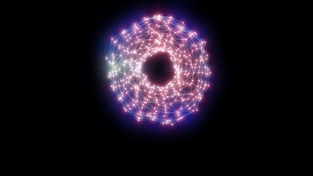 Bright magenta digital ring formed by interconnected nodes on a dark background, symbolizing...