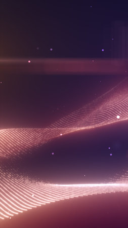 Flowing waves of pink and purple particles over a dark gradient background.