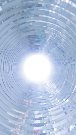 White glowing tunnel with concentric circular patterns creating a futuristic and immersive visual...