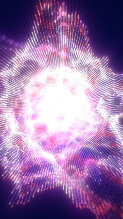 Radiating burst of light particles forming a glowing energy field with a sense of cosmic explosion...