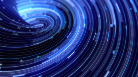 Abstract swirl of glowing blue lines and particles forming a vortex pattern, representing energy...