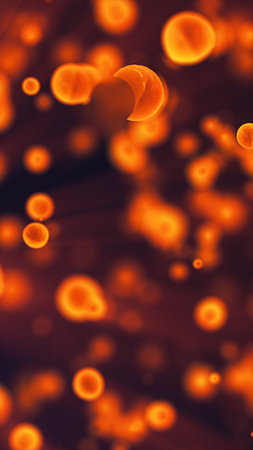 A dark golden cosmic background with glowing dots scattered throughout, creating a celestial and ethereal atmosphere.の写真素材