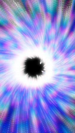 Abstract glowing particle burst in vibrant blue, radiating from a bright central point with motion...