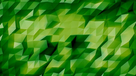 Abstract green polygon background with faceted triangular shapes and smooth gradients for modern...