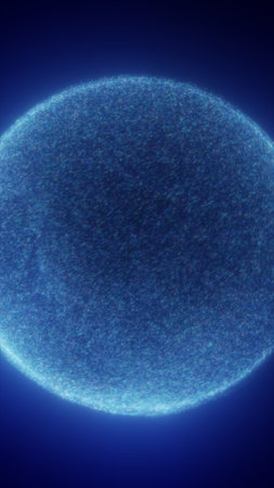 Abstract glowing blue digital sphere made of countless light particles, symbolizing technology, data, and futuristic networks.の写真素材