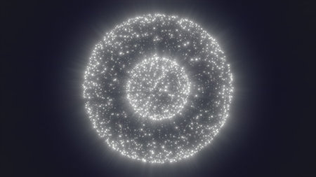 A bright white glowing sphere surrounded by a halo of light, resembling a cosmic energy ball with...