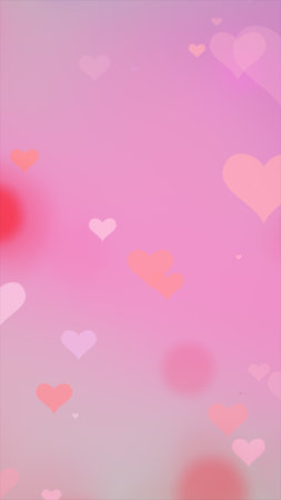 Soft glowing pink and red hearts floating on a light gradient background.の写真素材
